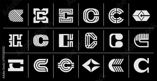 Set of modern line letter C logo design