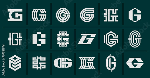 Elegant line abstract letter G logo design set