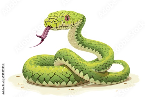 Vivid Green Snake Cartoon Illustration for Children's Wildlife Stories - Friendly Side Profile with Slithering Motion and Tongue Flicking Out