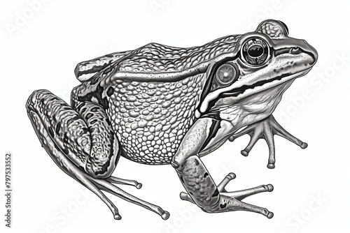 Vintage Herpetological Engraving: Detailed Black and White Frog Illustration with Fine Lines photo