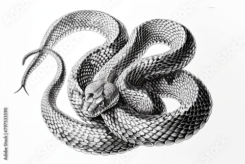 Detailed Black and White Snake Engraving - Vintage Herpetological Illustration Portrait photo