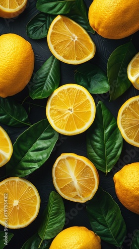 top view of lemons on yellow background