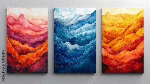 Hand Painted Abstract Backgrounds for Postcards, Social Media Banners, Brochures and Wall Decorations. Modern Abstract Painting Artwork. Modern Patterns. photo