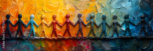  Colorful abstract figures holding hands symboliz,
Painted happy children holding hands
 photo