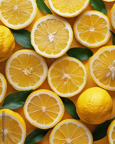 top view of lemons on yellow background