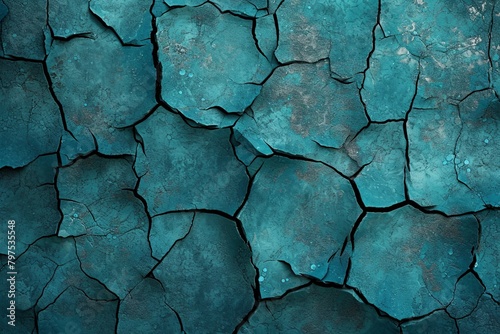 Rich Teal Weathered Sea Wall Digital Texture with Cracks and Shadows