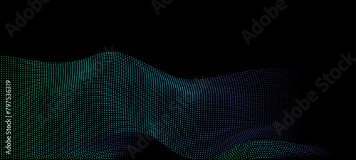 Vector in concept of AI technology, science, music.
wave pattern, blue and green color isolated on black background.