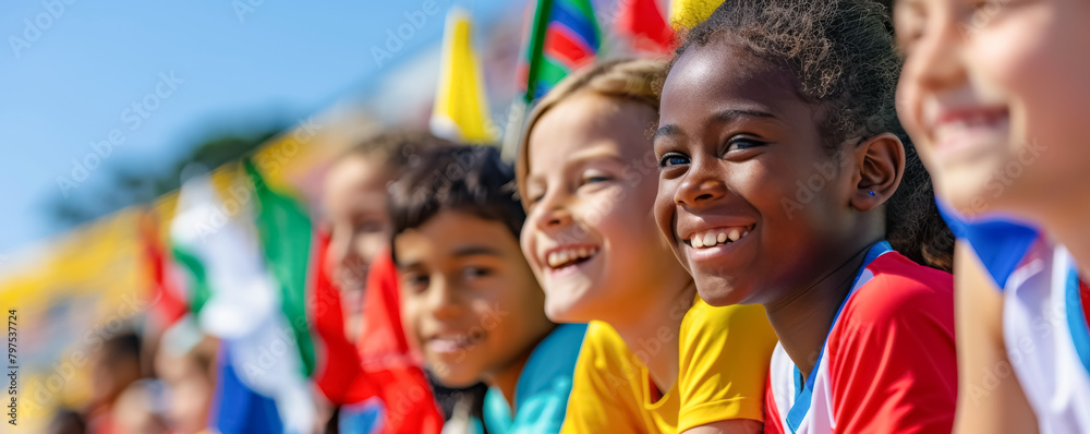 Group of happy children watching together a sports event in the stadium
Group of happy children watching together a sports event in the stadium