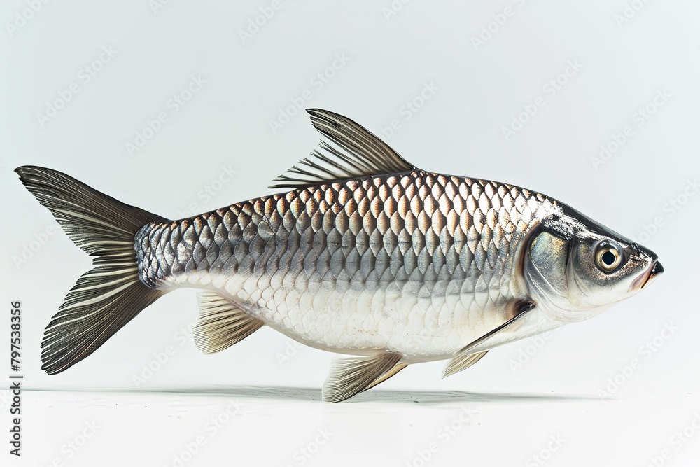 High-Resolution Silver Scaled Barramundi Portrait - Detailed Texture, Reflective Sheen High-Resolution Silver Scaled Barramundi Portrait - Detailed Texture, Reflective Sheen