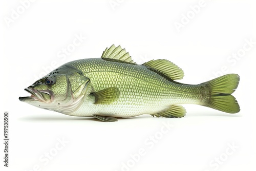 Greenish Scale Bass: High-Resolution Side Profile on White Background