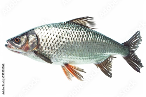 High-Resolution Silver Scaled Barramundi: Side Profile with Detailed Texture and Clear Eye