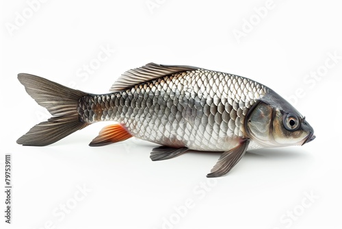 High-Resolution Silver Scaled Tilapia: Realistic Side View Photograph on White Background