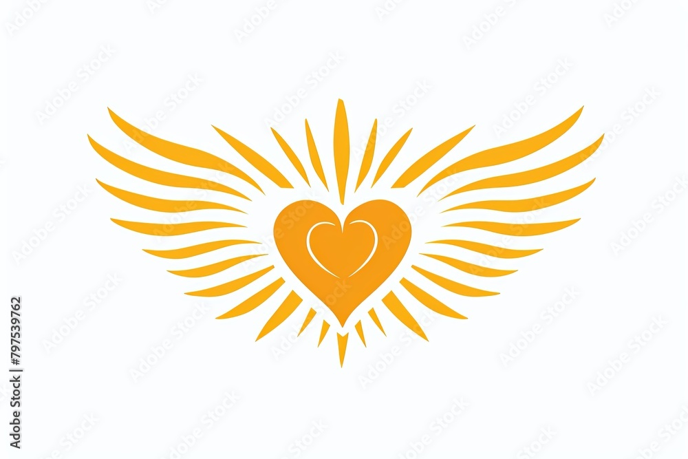 Joyful Vitality: Yellow Heart Logo with Sunburst Wings for Energy and Health Brands Joyful Vitality: Yellow Heart Logo with Sunburst Wings for Energy and Health Brands