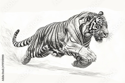 Dynamic Tiger Pencil Drawing: Muscular Power and Speed in Graphite © Michael