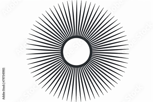 Vector Sun Illustration: Bold Black Outlined Symmetrical Rays on White Background