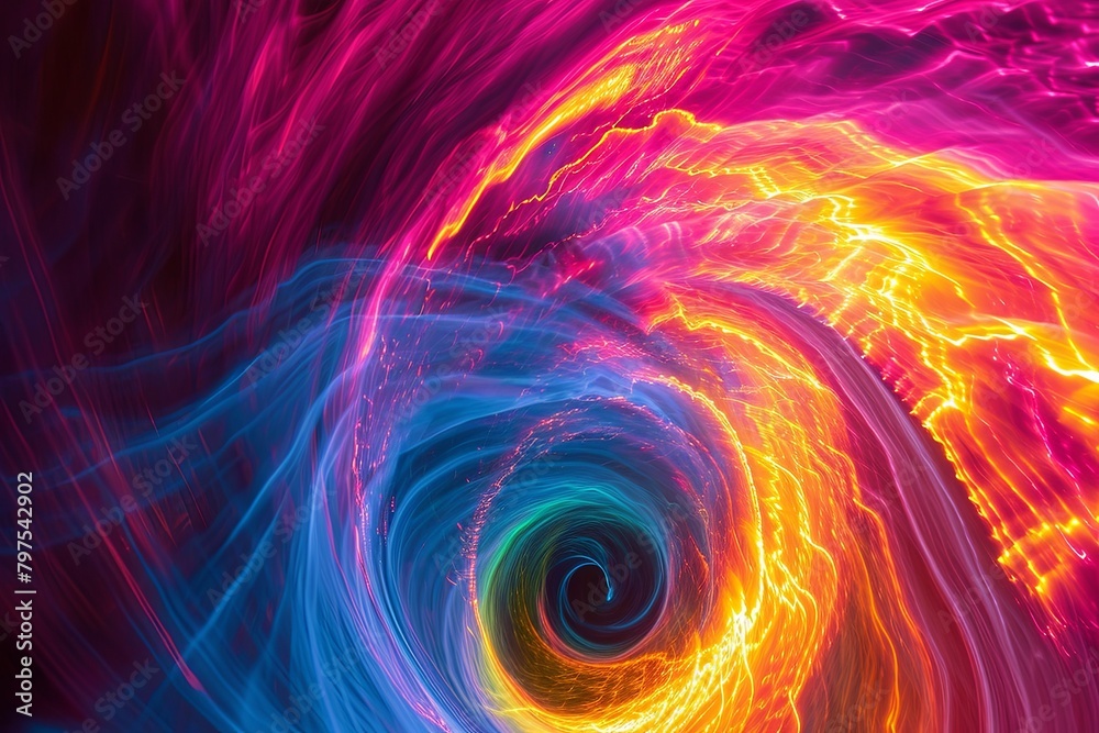 Obraz premium Abstract Luminous Tornadoes: Neon Radiant Whirlwind Patterns