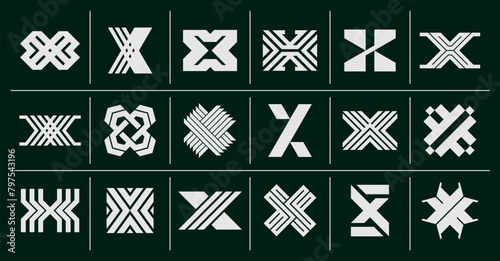 Line geometric abstract letter X logo branding set