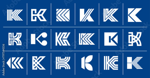 Set of stripe line abstract letter K logo vector