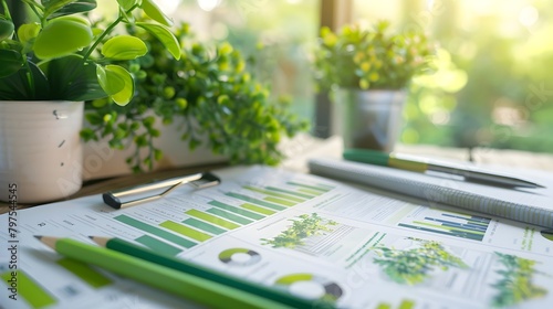 Sustainability Report Reviewed on Conference Table with Eco-Friendly Accessories photo