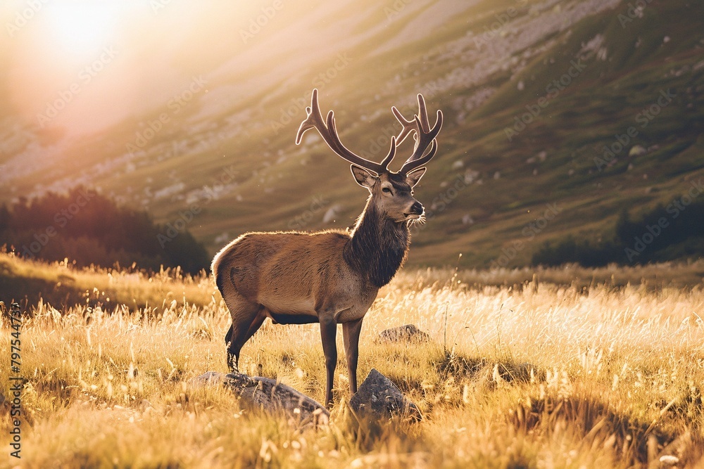 Obraz premium Deer in the wide grass . Generative AI