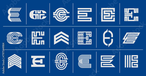 Geometric abstract company letter E logo design set