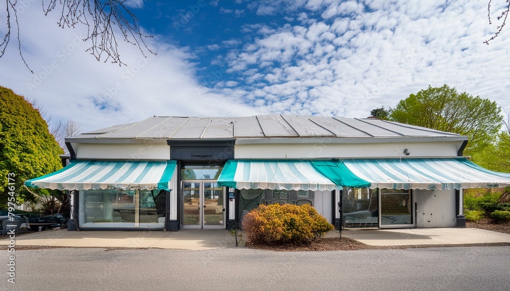 Prime commercial property with available space for purchase or rent in a versatile mixed-use storefront and office building featuring an awning.