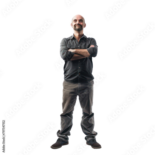 Man standing , full body view isolated on transparent png.