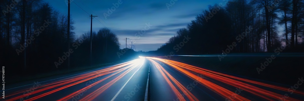 Lightstrails of vehicles in movement for a road in the moonlight