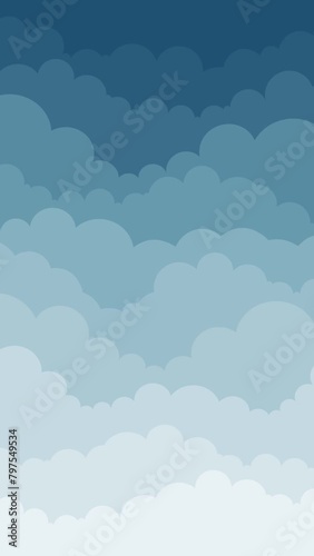 Blue cloudy sky illustration cartoon vertical looping animation abstract background