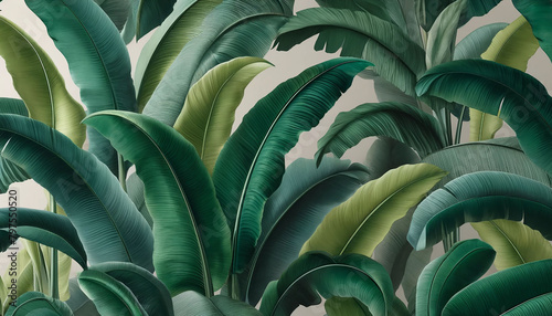 緑豊かで鮮やかなトロピカルをテーマにした、バナナの葉柄の壁紙 | Generative AI photo