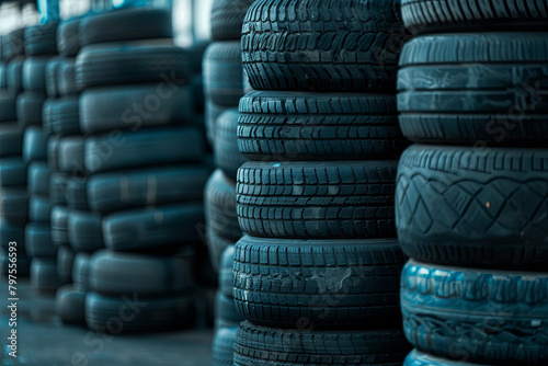 Tire stack background. Selective focus
 photo