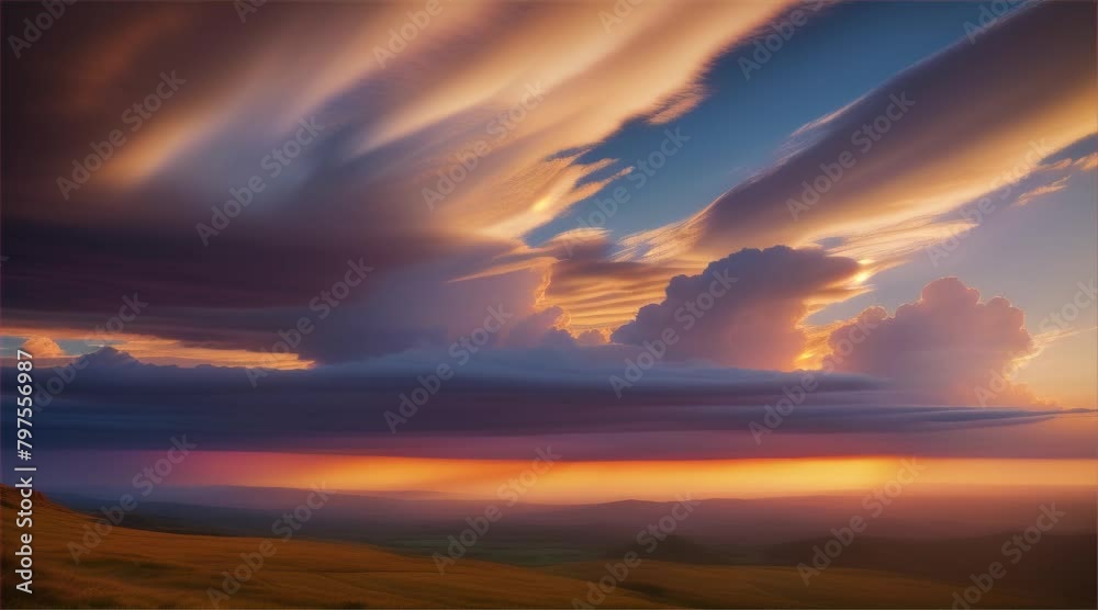 Spectacular Sunset Painting the Sky with Brilliant Colors. Sunset Sky with Beautiful Clouds and Sun Spectacular Sunset Painting the Sky with Brilliant Colors. Sunset Sky with Beautiful Clouds and Sun