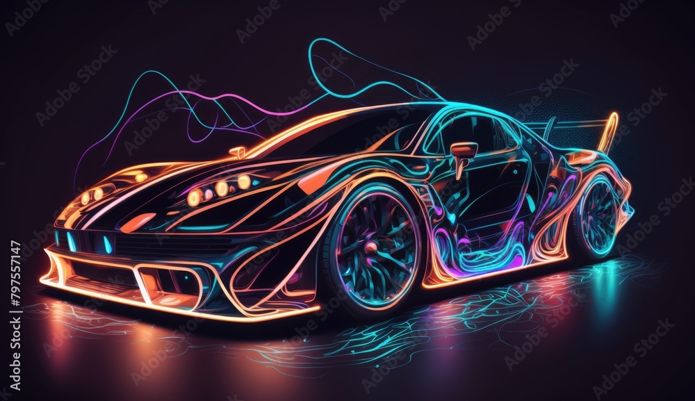 a graphics futuristic car with sleek lines and neon-colored lights, set against a dark, an abstract neon design of a glowing, abstract background, AI Generative a graphics futuristic car with sleek lines and neon-colored lights, set against a dark, an abstract neon design of a glowing, abstract background, AI Generative