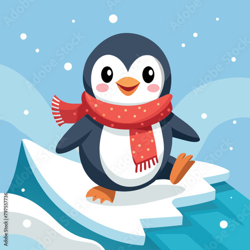 cute penguin sliding on snow 
