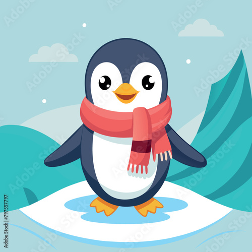 cute penguin sliding on snow  