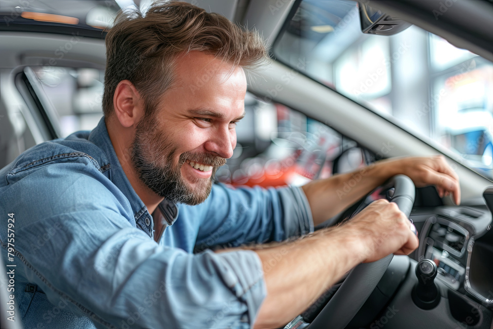 smiling happy adult man customer male buyer client wear shirt looking inside car choose auto want to buy new automobile in showroom vehicle salon
smiling happy adult man customer male buyer client wear shirt looking inside car choose auto want to buy new automobile in showroom vehicle salon