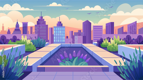 A peaceful oasis in the city a rooftop garden filled with fragrant lavender sage and chives..