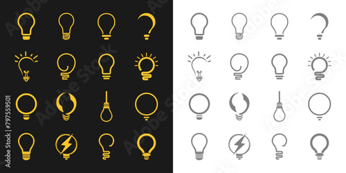 Light bulb lamp icon logo collection set. line outline vector illustration