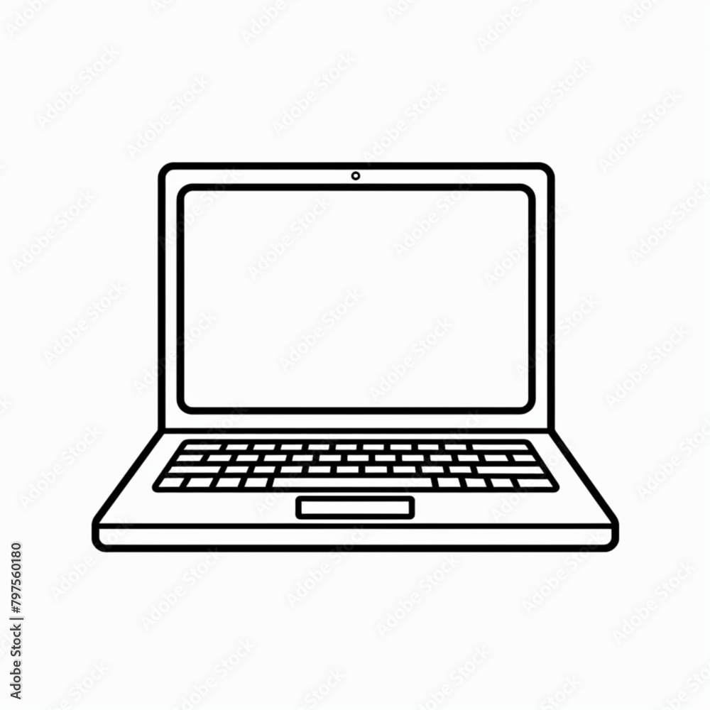 Laptop Line Icon On White Background. Flat design vector illustration - stock vector Laptop Line Icon On White Background. Flat design vector illustration - stock vector