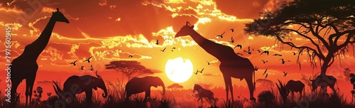 Photography African Wild Animals Silhouettes Against A Sunset