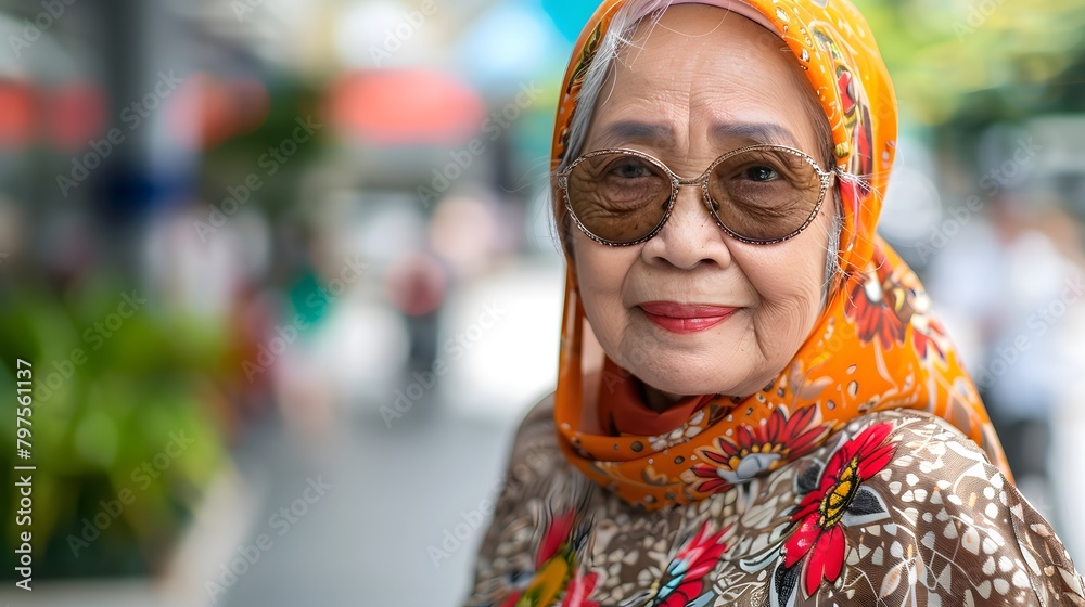 An elderly woman with white hair and stylish clothes. Smiling happily in the middle of a big city. It represents a happy later life. Suitable for savings campaigns or for advertising life insurance. An elderly woman with white hair and stylish clothes. Smiling happily in the middle of a big city. It represents a happy later life. Suitable for savings campaigns or for advertising life insurance.