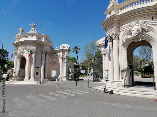 Rome, Italy - April 25, 2024, entrance to the Bioparco di Roma, the oldest zoo in Italy. It currently hosts 1144 animals of 223 different species. It is located inside Villa Borghese.