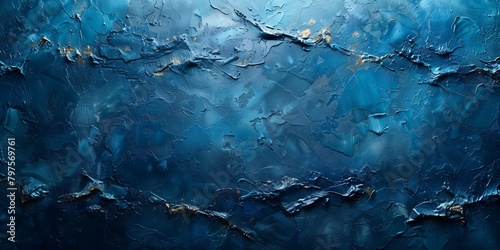 Close up of an electric blue painting inspired by water and natural landscapes