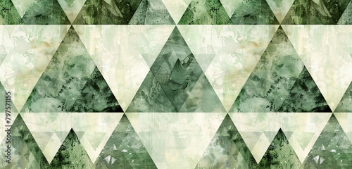 Forest and moss greens against sage in a watercolor triangle woodland pattern.