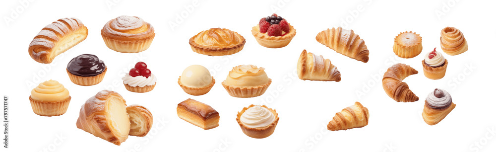 a set of kinds of bread pastry isolated on transparent background