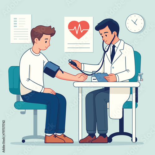 illustration of a person having their blood pressure checked by a doctor