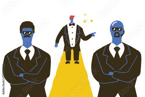 Security guards guard a celebrity on the carpet