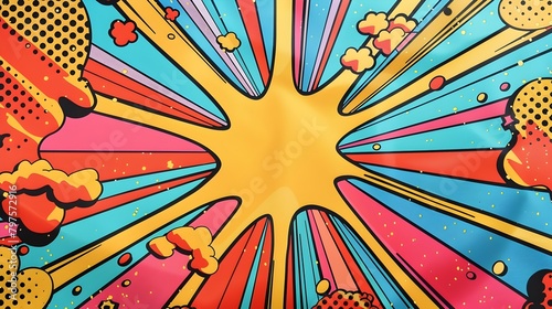 Vibrant Retro Pop Art Inspired Background with Explosive Bursts and Rays