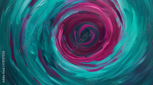 Gouache wallpaper with a hypnotic blend of magenta and teal swirls for a modern setting.