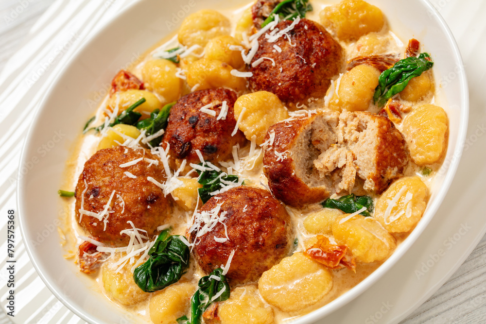 tuscan chicken meatballs with gnocchi in a bowl tuscan chicken meatballs with gnocchi in a bowl